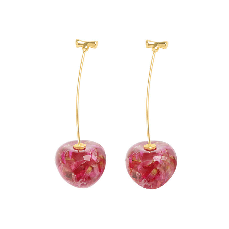 New Net Red Temperament French Dried Cherry Long Sweet And Fashionable Cherry Earrings