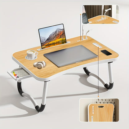 Ultra Large Portable Laptop Bed Table Foldable Desk, Computer Desk - Multi Functional Tray Holder With Cup Holder And Drawer, USB, Fan, And Light - Perfect For Eating, Reading, And Writing On Beds, Sofas, Floors - Stable, Dur