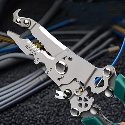 Professional Electrician's Multi-Tool: Foldable, Industrial-Grade Wire Stripper with Crimping & Cutting Capabilities - Metal Construction