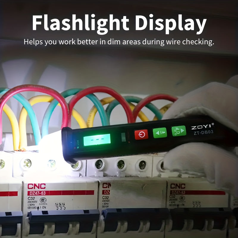 1pc Multi-Range ZOYI ZT-DB03 Voltage Tester with Non-Contact, Thermometer, Live/Empty, Electric, Torch, Break-point Detector, and Buzzer Alarm Functions
