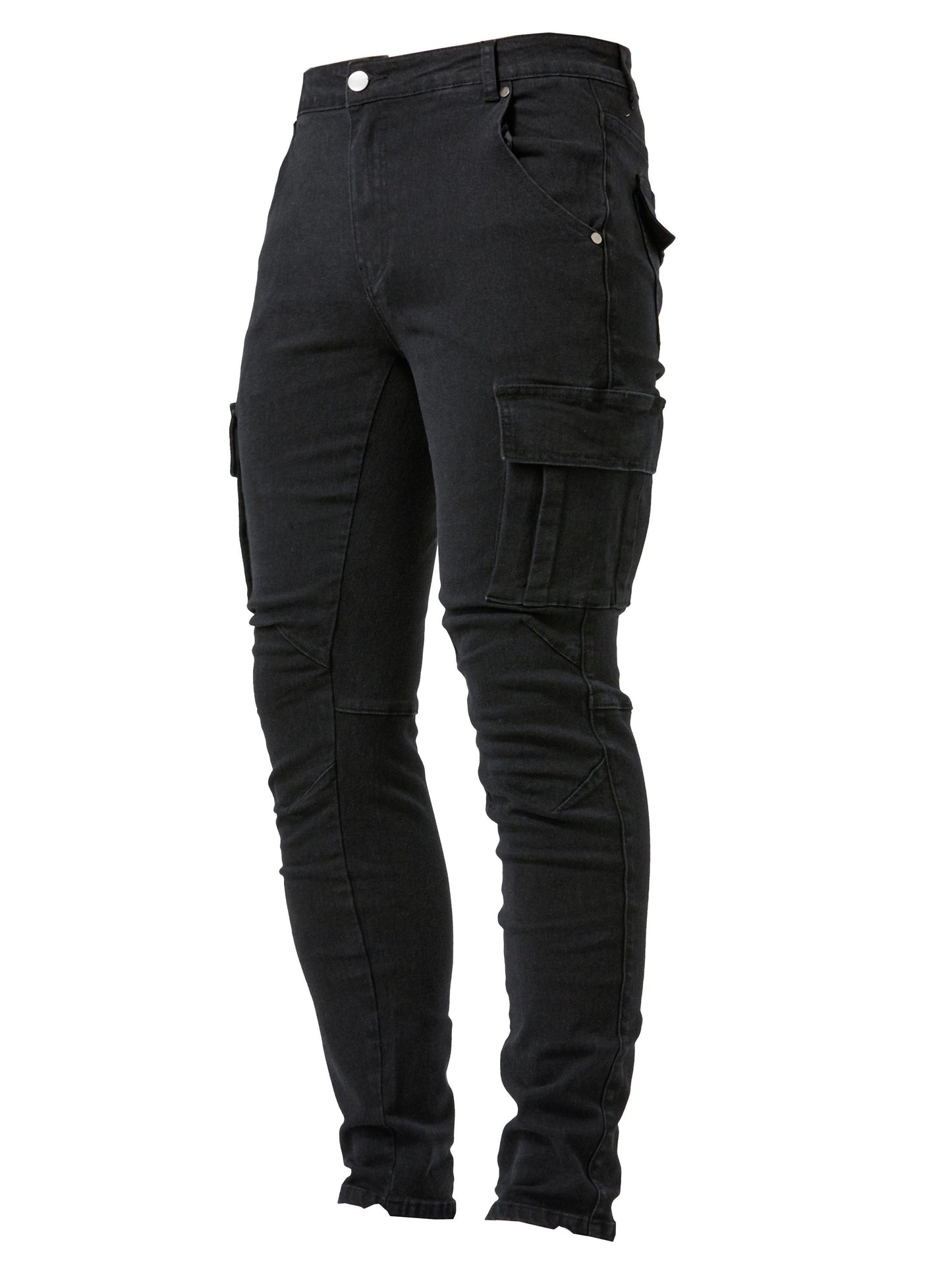 Men's Casual Multi Pocket Jeans, Chic Street Style High Stretch Cargo Denim Pants