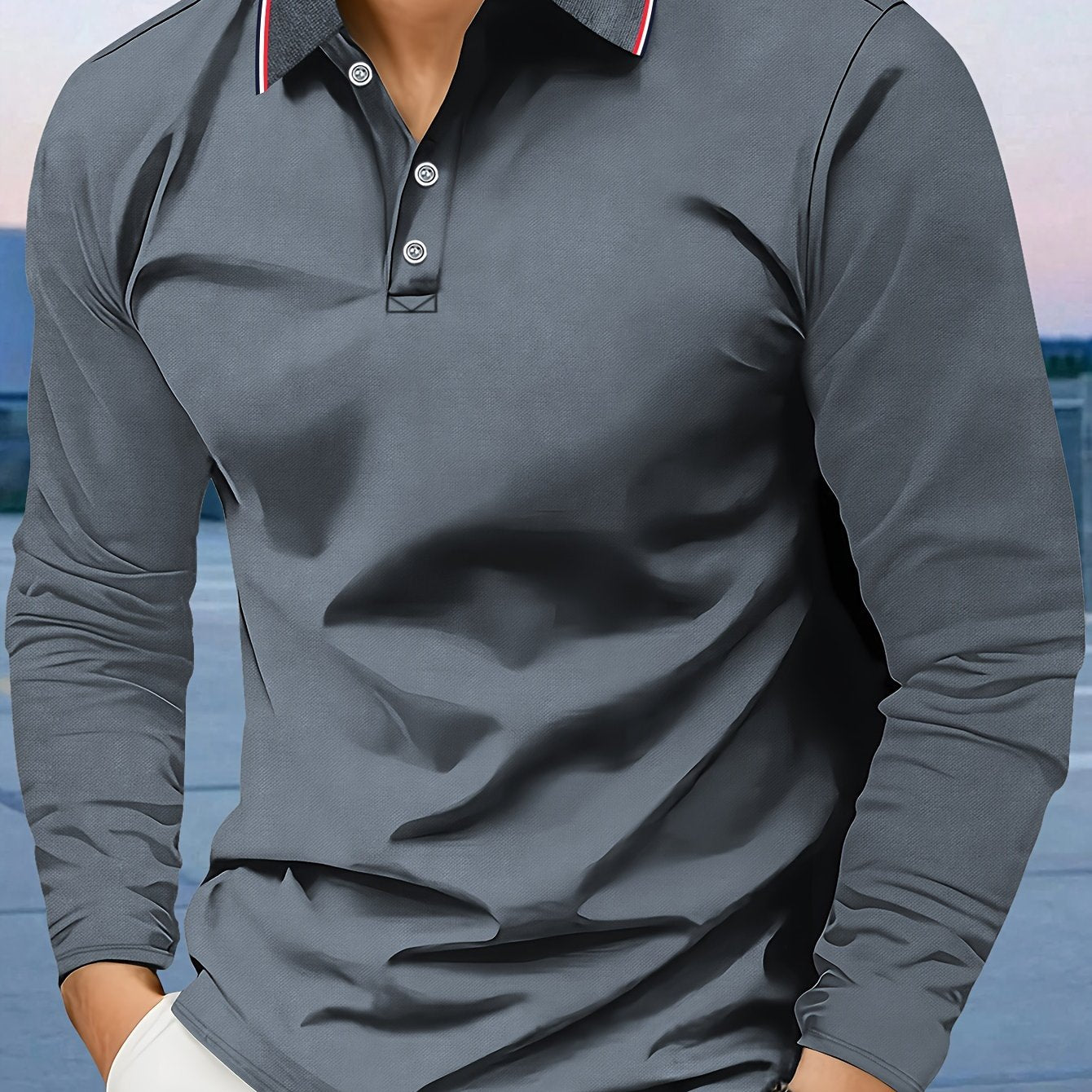 Long Sleeve Turn-Down Collar Polo Shirt for Men - Breathable Polyester Fabric, Perfect for Autumn and Winter Outdoor Activities - Comfortable and Versatile Casual Wear