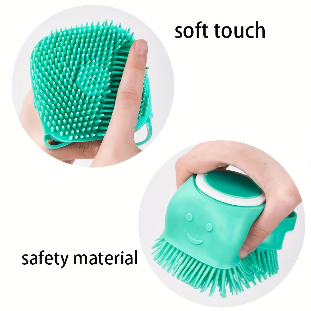 2pcs Silicone Massage Pet Shampoo Brush, Rubber Bath Comb With Shampoo Storage For Dog & Cat Grooming Tool