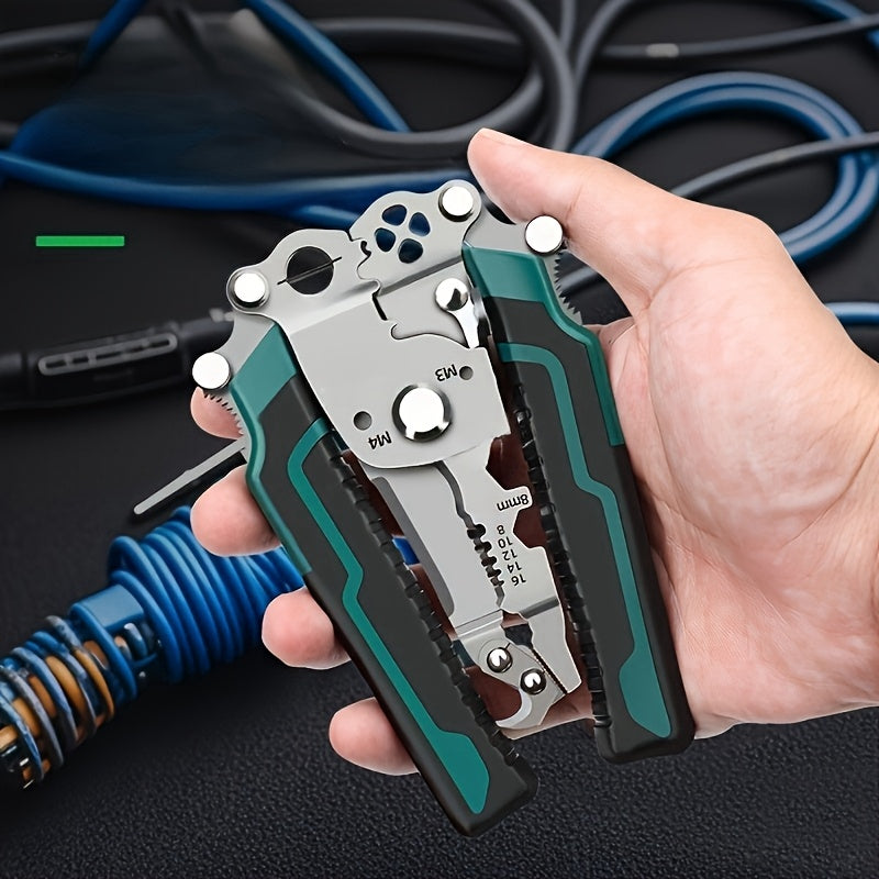 Professional Electrician's Multi-Tool: Foldable, Industrial-Grade Wire Stripper with Crimping & Cutting Capabilities - Metal Construction