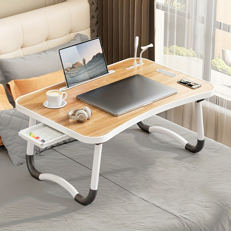 Ultra Large Portable Laptop Bed Table Foldable Desk, Computer Desk - Multi Functional Tray Holder With Cup Holder And Drawer, USB, Fan, And Light - Perfect For Eating, Reading, And Writing On Beds, Sofas, Floors - Stable, Dur