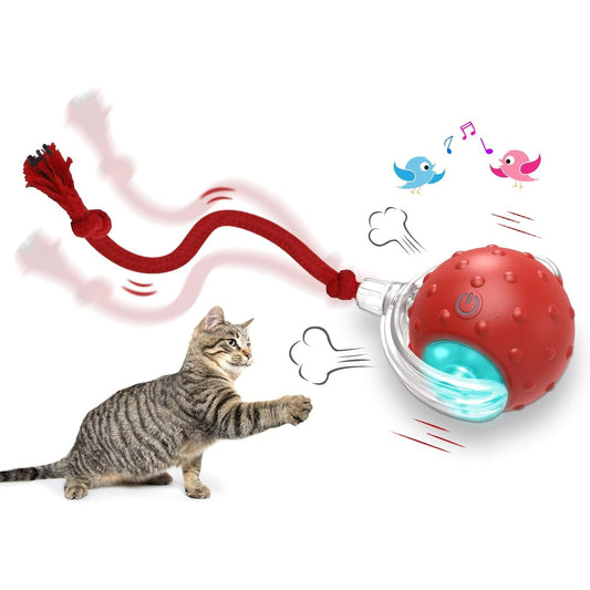 Interactive Cat Toys Ball for Indoor Cats Fast Rolling on Carpet, Chirping & Motion Activate Cat Toys (Red)