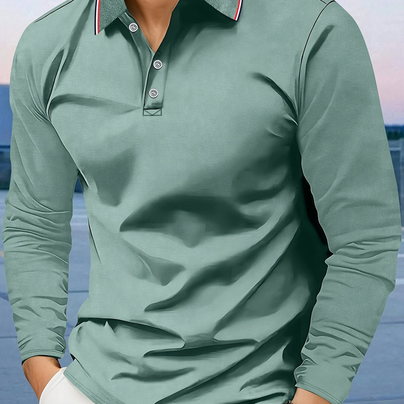 Long Sleeve Turn-Down Collar Polo Shirt for Men - Breathable Polyester Fabric, Perfect for Autumn and Winter Outdoor Activities - Comfortable and Versatile Casual Wear