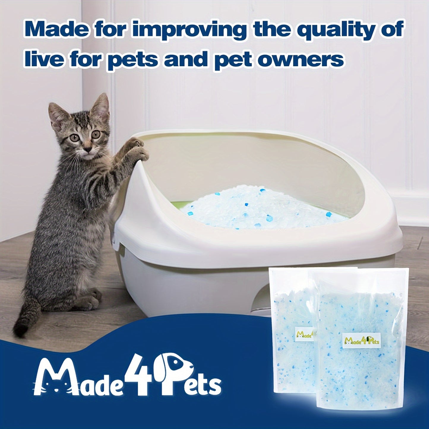 Low Dust, Low Tracking Lightweight Made4Pets Cat Litter Crystals Kitty Litter Odor Control Crystal Litter Non Clumping No Scooping Dehydrates Waste