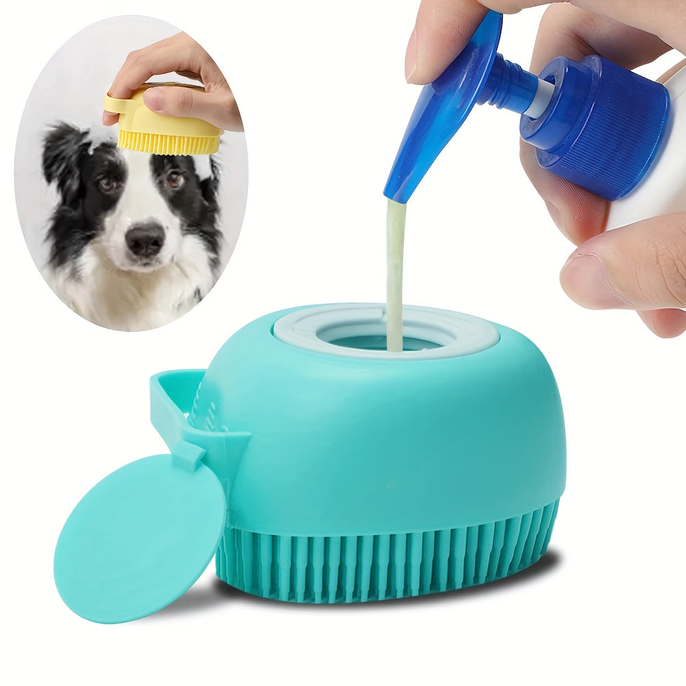 2pcs Silicone Massage Pet Shampoo Brush, Rubber Bath Comb With Shampoo Storage For Dog & Cat Grooming Tool