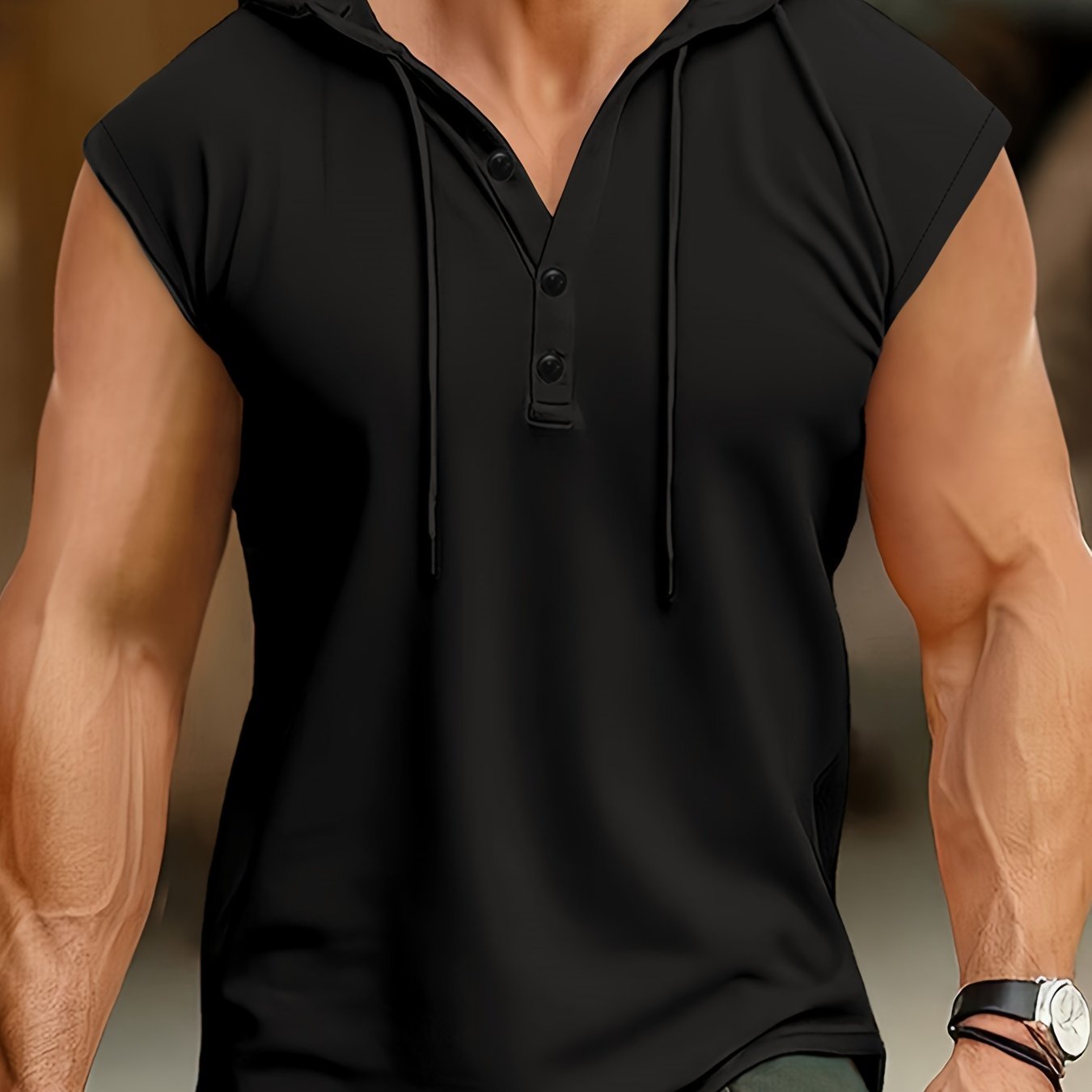 Men's Summer Sleeveless Hoodie - Breathable, Lightweight Athletic Tank Top with Button Detail, Casual Sportswear