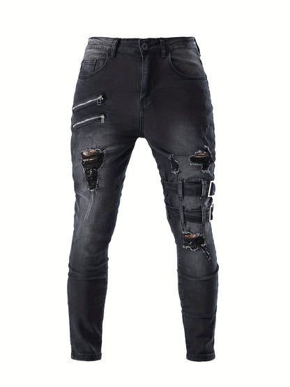 Flex-Fit Men's Biker Jeans - Comfortable Stretch Denim, Trendy Slim Silhouette for Casual Wear