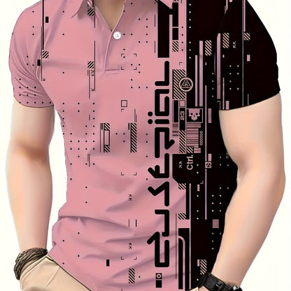 Men's Colorblock Pattern Print Short Sleeve Golf T-shirt For Summer