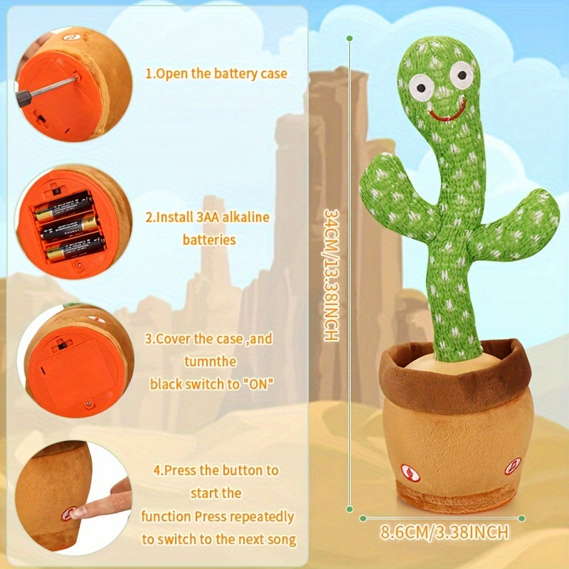 Vibrant Interactive Talking and Singing Cactus Plush Toy - Educational Language Development Companion with Colorful Lights, Voice & Touch Activation, and Battery-Operated Fun - Ideal Gift for Curious Toddlers 0-3 Years, Made