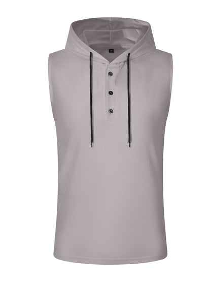 Men's Summer Sleeveless Hoodie - Breathable, Lightweight Athletic Tank Top with Button Detail, Casual Sportswear