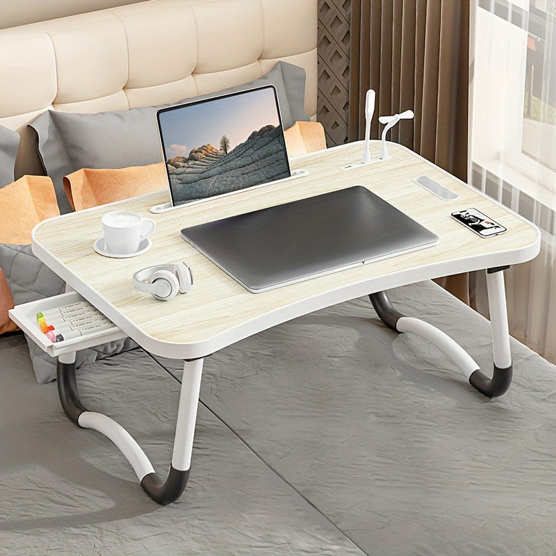 Ultra Large Portable Laptop Bed Table Foldable Desk, Computer Desk - Multi Functional Tray Holder With Cup Holder And Drawer, USB, Fan, And Light - Perfect For Eating, Reading, And Writing On Beds, Sofas, Floors - Stable, Dur