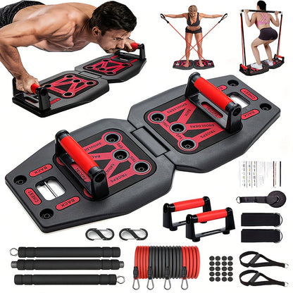 17 Fitness Accessories 9 In 1 Push Up Board Set - Portable Home Gym Exercise Equipment With Resistance Bands And Pilates Bar For Strength Training Abs Shoulders Back Butt