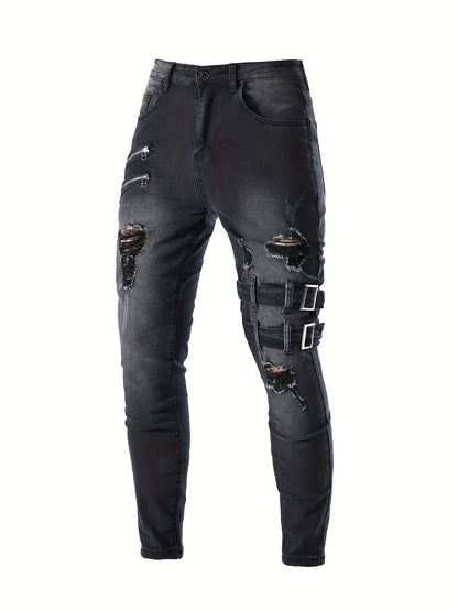 Flex-Fit Men's Biker Jeans - Comfortable Stretch Denim, Trendy Slim Silhouette for Casual Wear