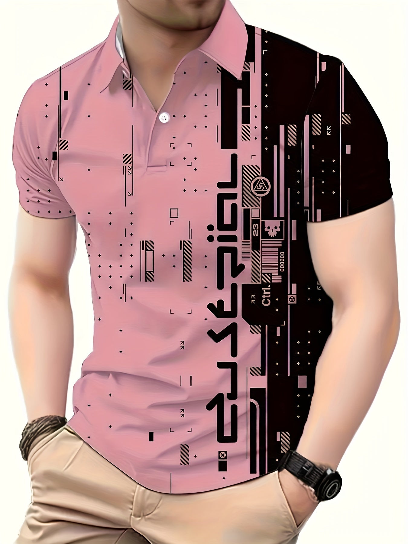 Men's Colorblock Pattern Print Short Sleeve Golf T-shirt For Summer