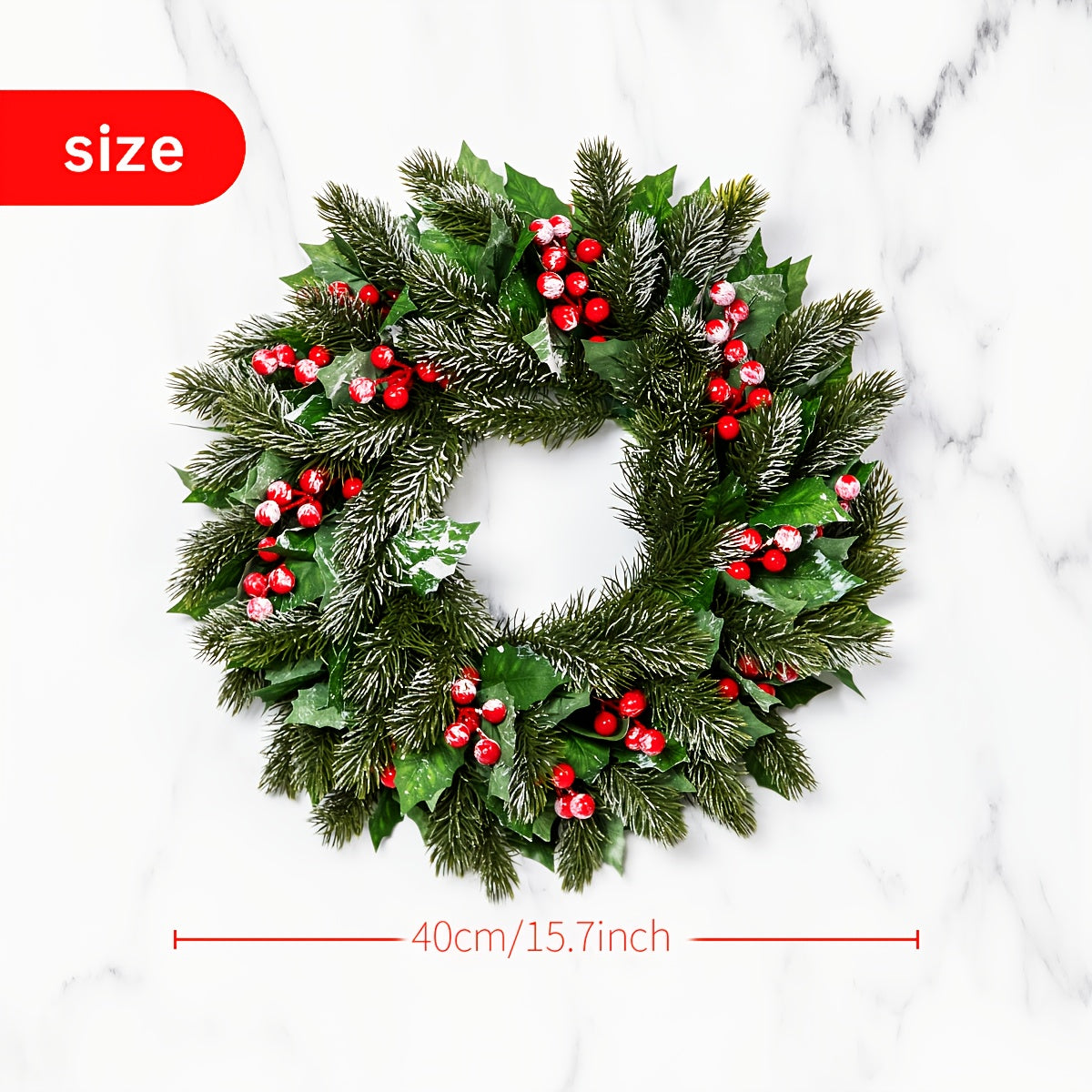 16 Inch Christmas Wreath, Christmas Decoration for Holiday Home Party