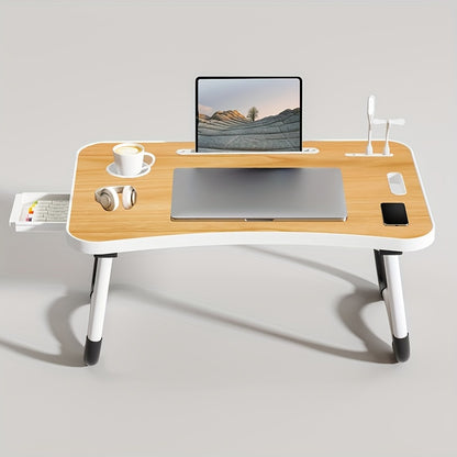 Ultra Large Portable Laptop Bed Table Foldable Desk, Computer Desk - Multi Functional Tray Holder With Cup Holder And Drawer, USB, Fan, And Light - Perfect For Eating, Reading, And Writing On Beds, Sofas, Floors - Stable, Dur