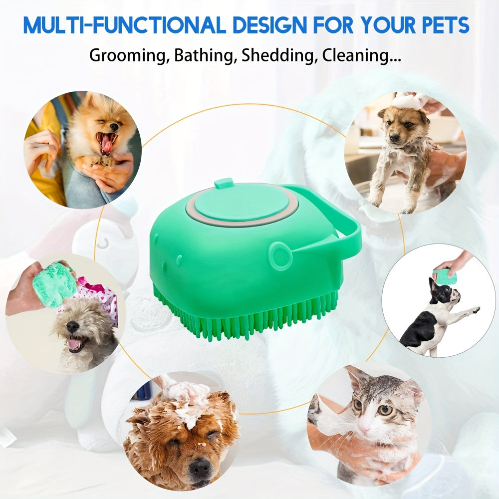 2pcs Silicone Massage Pet Shampoo Brush, Rubber Bath Comb With Shampoo Storage For Dog & Cat Grooming Tool