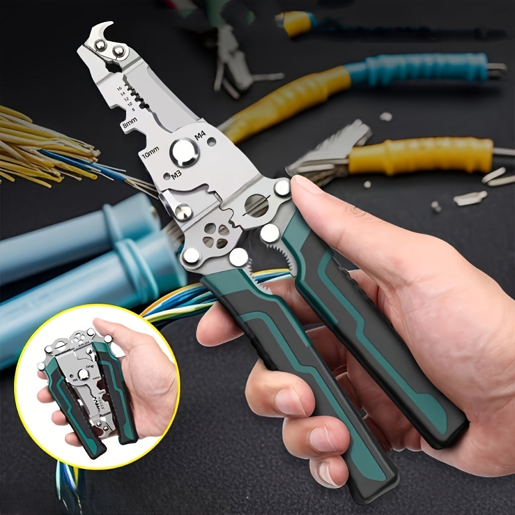 Professional Electrician's Multi-Tool: Foldable, Industrial-Grade Wire Stripper with Crimping & Cutting Capabilities - Metal Construction