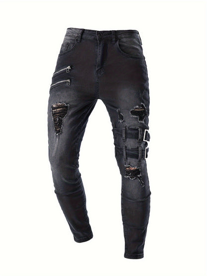 Flex-Fit Men's Biker Jeans - Comfortable Stretch Denim, Trendy Slim Silhouette for Casual Wear