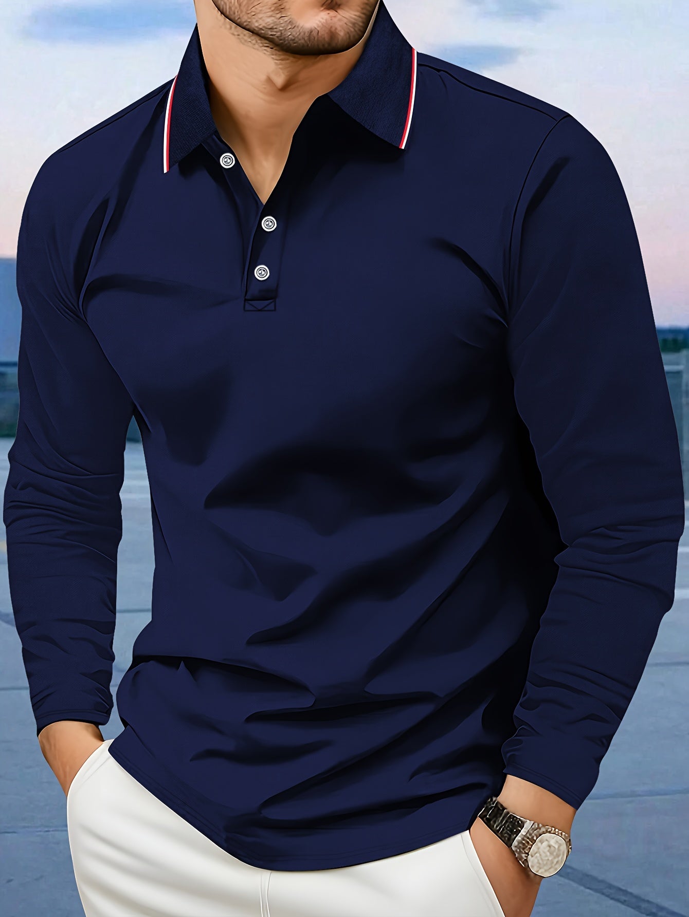 Long Sleeve Turn-Down Collar Polo Shirt for Men - Breathable Polyester Fabric, Perfect for Autumn and Winter Outdoor Activities - Comfortable and Versatile Casual Wear