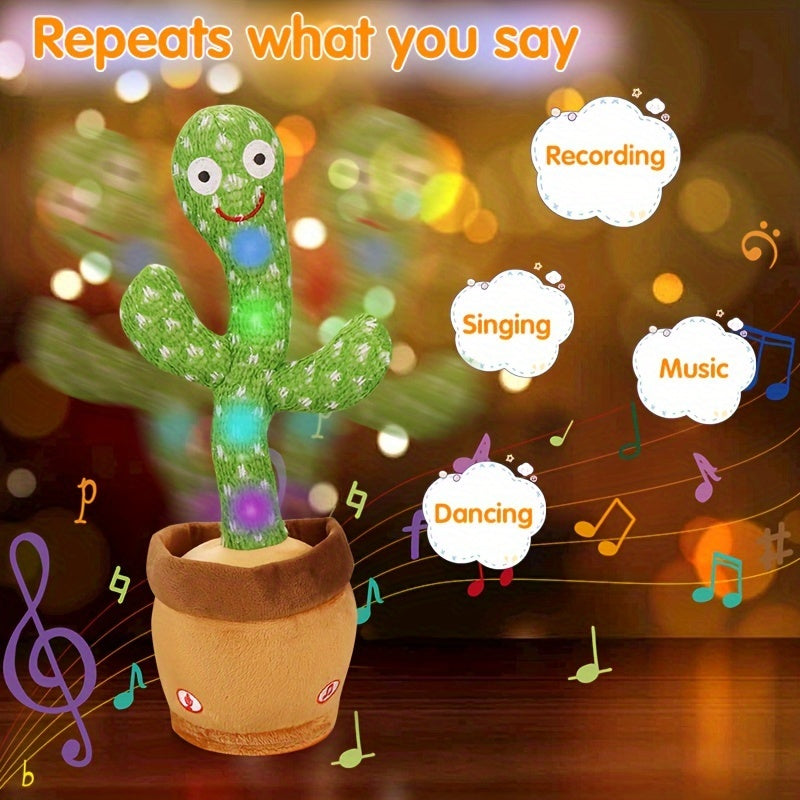 Vibrant Interactive Talking and Singing Cactus Plush Toy - Educational Language Development Companion with Colorful Lights, Voice & Touch Activation, and Battery-Operated Fun - Ideal Gift for Curious Toddlers 0-3 Years, Made