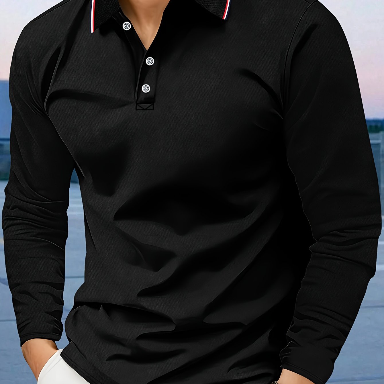 Long Sleeve Turn-Down Collar Polo Shirt for Men - Breathable Polyester Fabric, Perfect for Autumn and Winter Outdoor Activities - Comfortable and Versatile Casual Wear