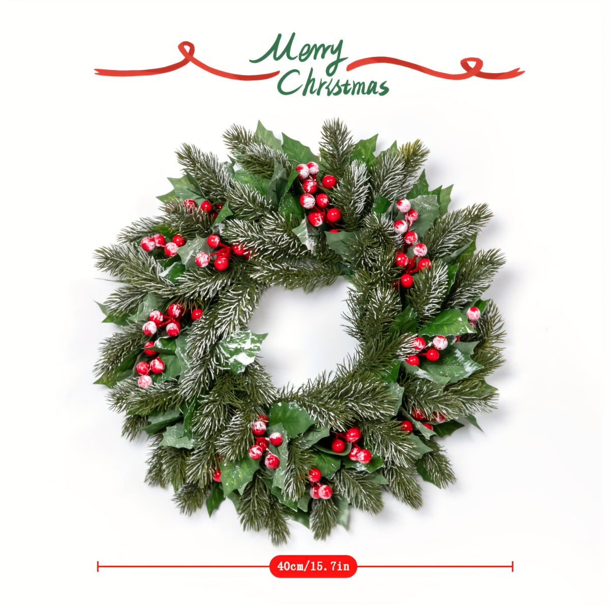 16 Inch Christmas Wreath, Christmas Decoration for Holiday Home Party