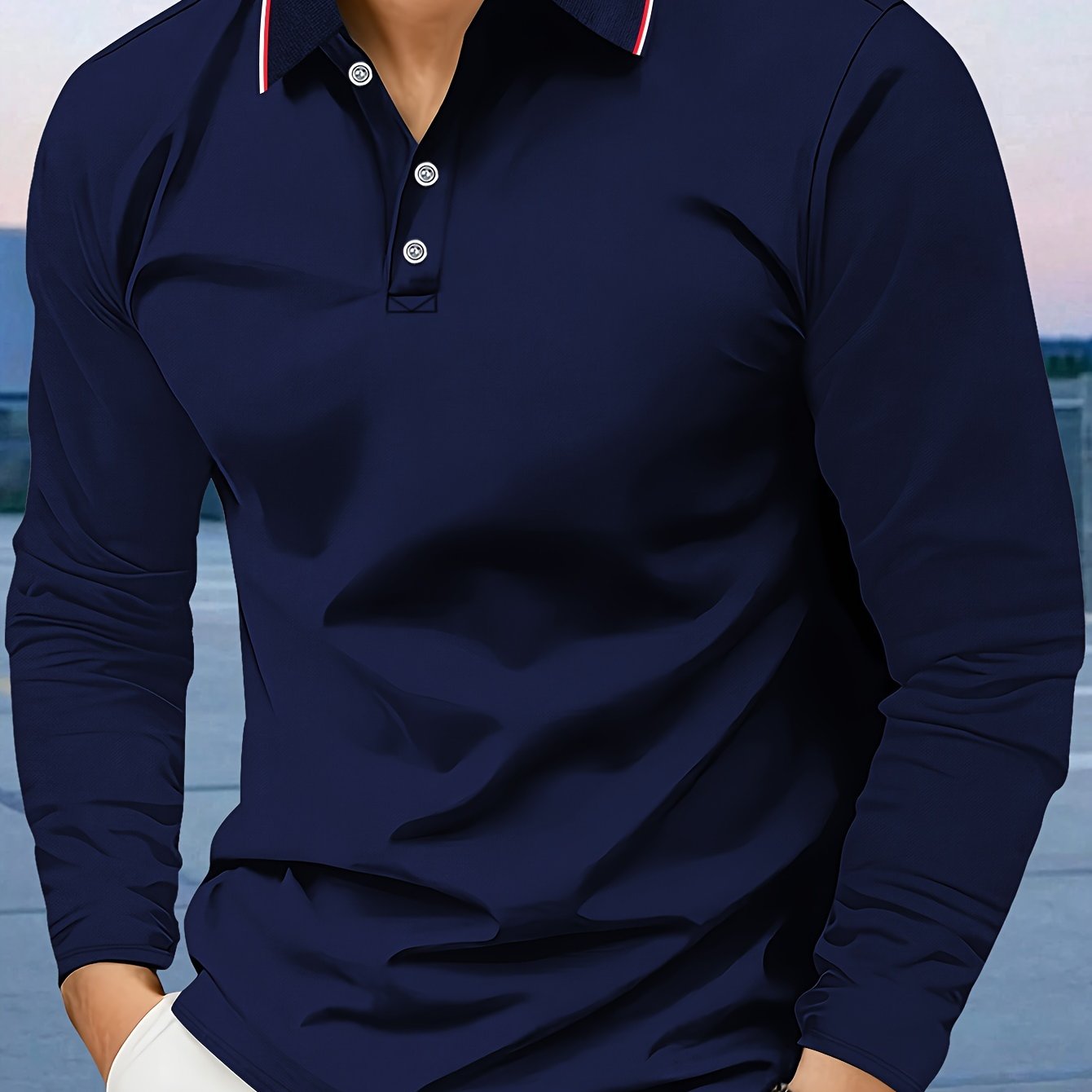 Long Sleeve Turn-Down Collar Polo Shirt for Men - Breathable Polyester Fabric, Perfect for Autumn and Winter Outdoor Activities - Comfortable and Versatile Casual Wear