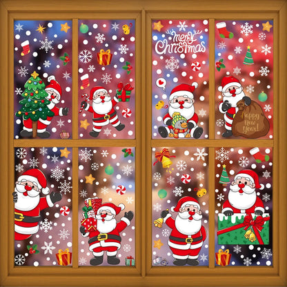 Christmas Snowflake Glass Window Sticker Removable Christmas Tree Santa Claus Static Sticker New Year Party Xmas Window Decals