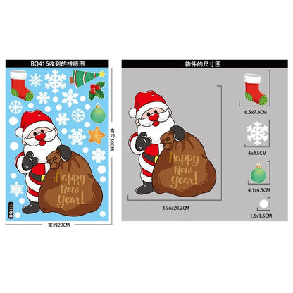 Christmas Snowflake Glass Window Sticker Removable Christmas Tree Santa Claus Static Sticker New Year Party Xmas Window Decals