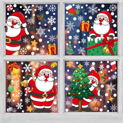 Christmas Snowflake Glass Window Sticker Removable Christmas Tree Santa Claus Static Sticker New Year Party Xmas Window Decals