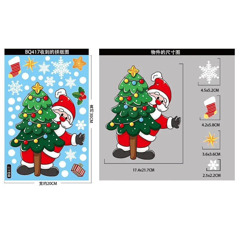 Christmas Snowflake Glass Window Sticker Removable Christmas Tree Santa Claus Static Sticker New Year Party Xmas Window Decals