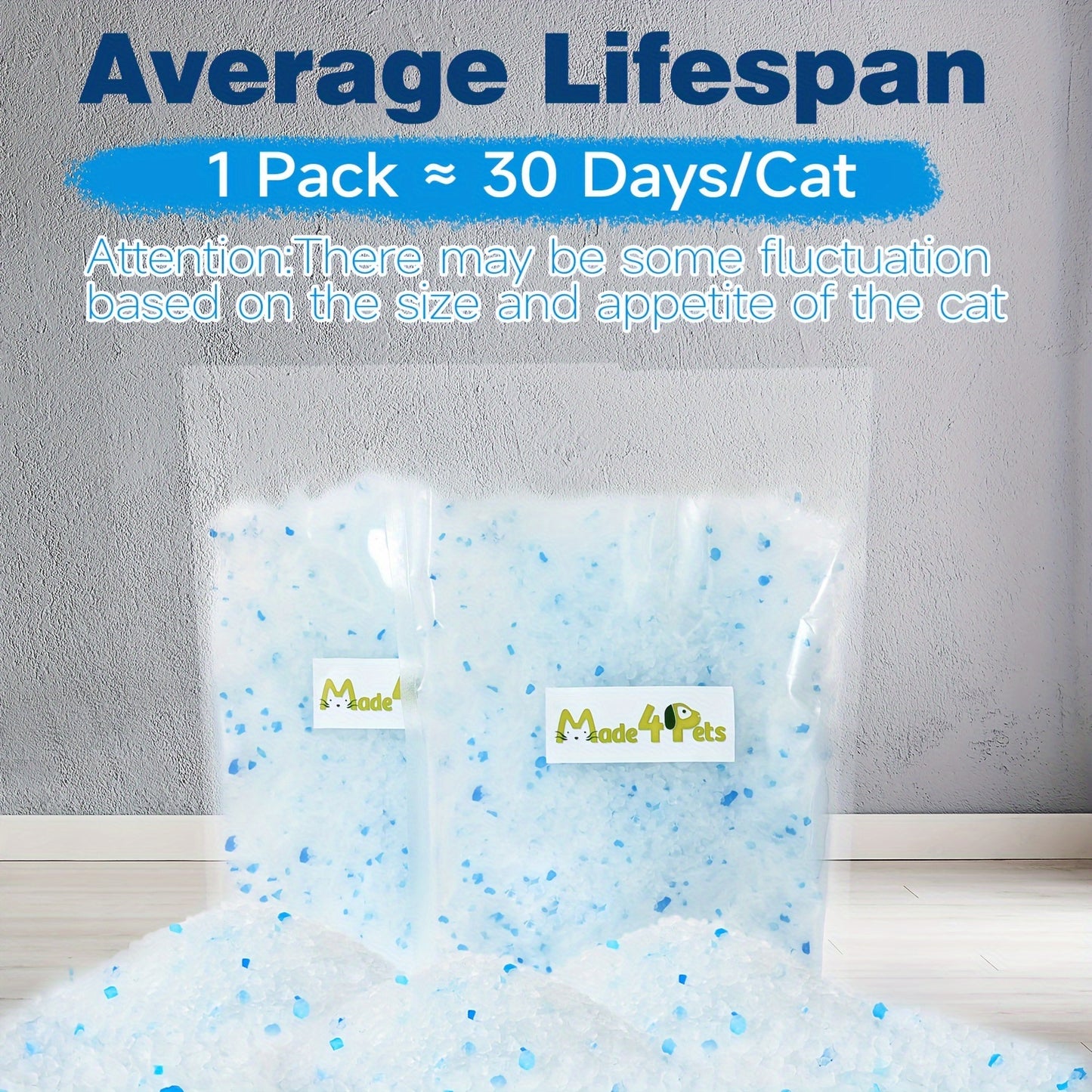 Low Dust, Low Tracking Lightweight Made4Pets Cat Litter Crystals Kitty Litter Odor Control Crystal Litter Non Clumping No Scooping Dehydrates Waste