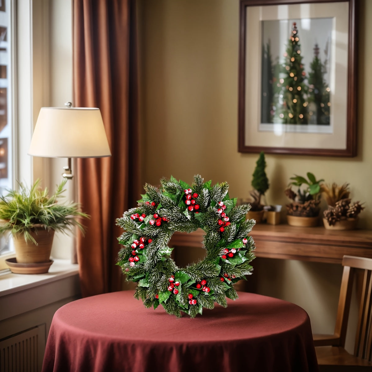 16 Inch Christmas Wreath, Christmas Decoration for Holiday Home Party