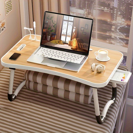 Ultra Large Portable Laptop Bed Table Foldable Desk, Computer Desk - Multi Functional Tray Holder With Cup Holder And Drawer, USB, Fan, And Light - Perfect For Eating, Reading, And Writing On Beds, Sofas, Floors - Stable, Dur