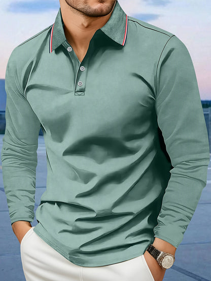 Long Sleeve Turn-Down Collar Polo Shirt for Men - Breathable Polyester Fabric, Perfect for Autumn and Winter Outdoor Activities - Comfortable and Versatile Casual Wear