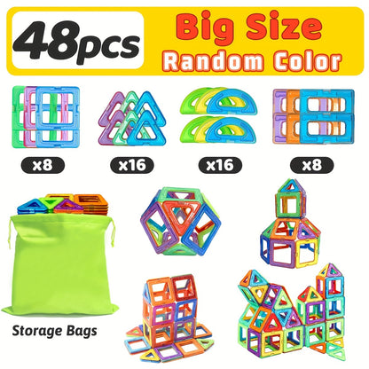 Big Size Magnetic Building Blocks, DIY Magnets STEM Toys Construction Set, Learning Educational Magnet Tiles, Random Colors, Ideal Gift for Birthday, Halloween, Christmas