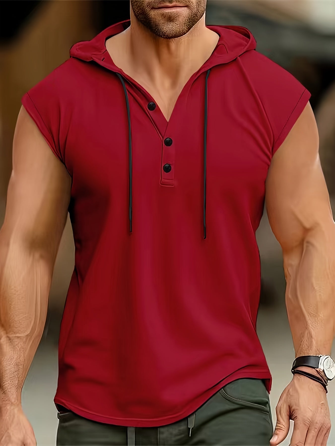 Men's Summer Sleeveless Hoodie - Breathable, Lightweight Athletic Tank Top with Button Detail, Casual Sportswear