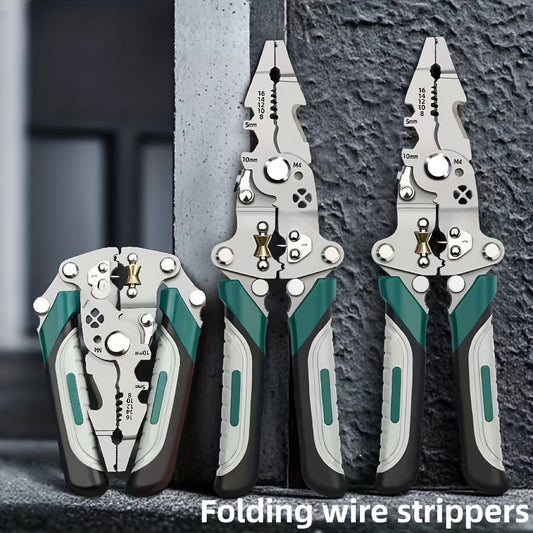 Multifunctional Foldable Wire Strippers: Special Wire Strippers for Electricians, Can Strip Wires, Cut Wires, Twist Water Pipes, Crimp Terminals, Etc., One Pair Is More Than One Pair. Folding Design, Easy to Store. Can Be Use