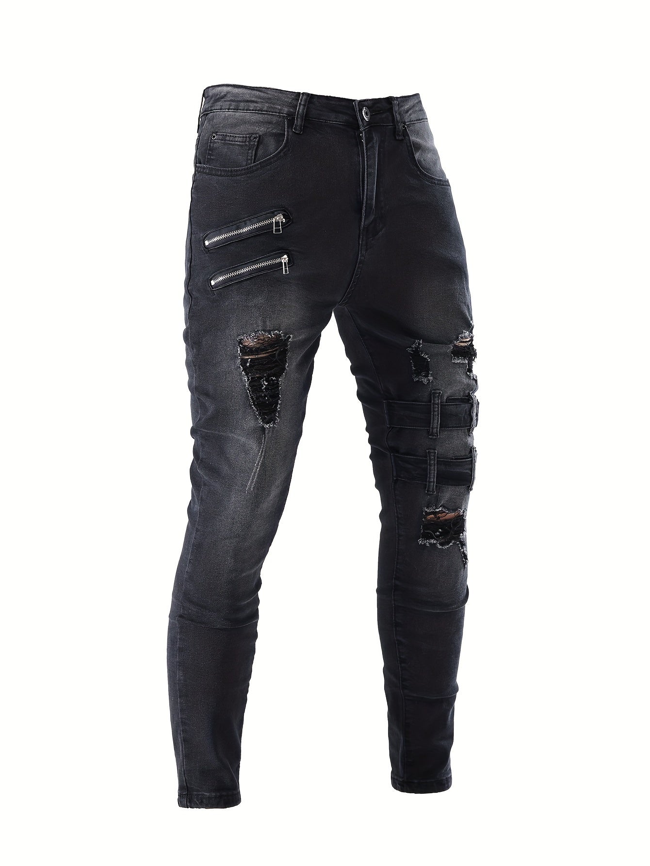 Flex-Fit Men's Biker Jeans - Comfortable Stretch Denim, Trendy Slim Silhouette for Casual Wear