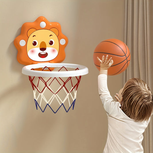 Age 3+ Kids Basketball Hoop Set - MAYAPHILOS Cartoon Animal Wall-Mounted Sports Toy with Mini Basketballs and Pump for Indoor Outdoor Play