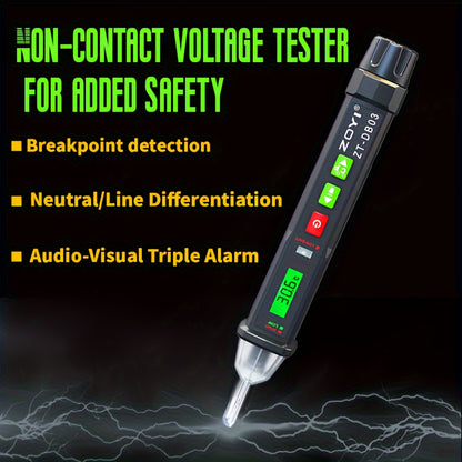 1pc Multi-Range ZOYI ZT-DB03 Voltage Tester with Non-Contact, Thermometer, Live/Empty, Electric, Torch, Break-point Detector, and Buzzer Alarm Functions