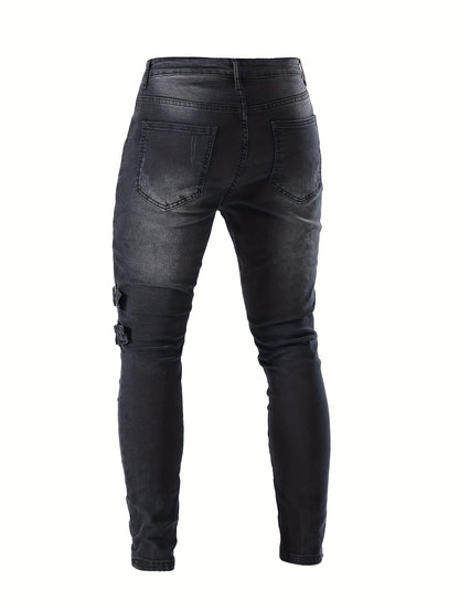 Flex-Fit Men's Biker Jeans - Comfortable Stretch Denim, Trendy Slim Silhouette for Casual Wear