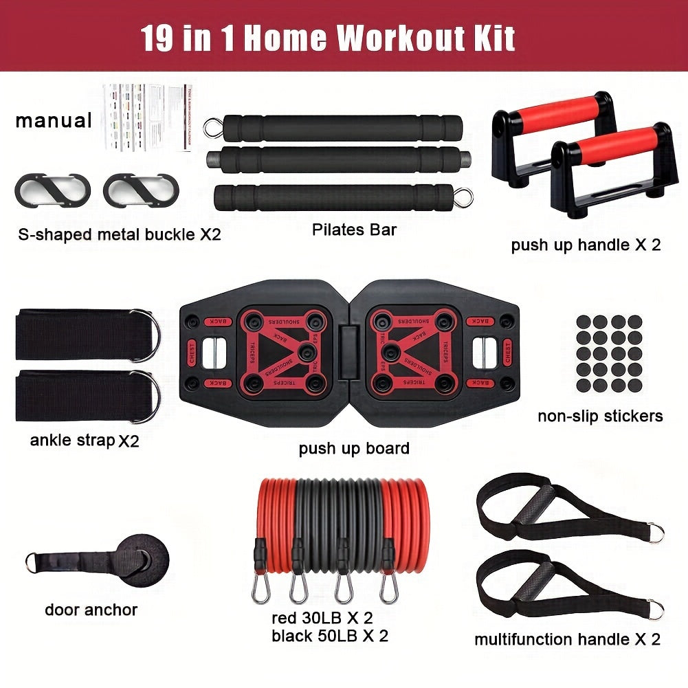 17 Fitness Accessories 9 In 1 Push Up Board Set - Portable Home Gym Exercise Equipment With Resistance Bands And Pilates Bar For Strength Training Abs Shoulders Back Butt