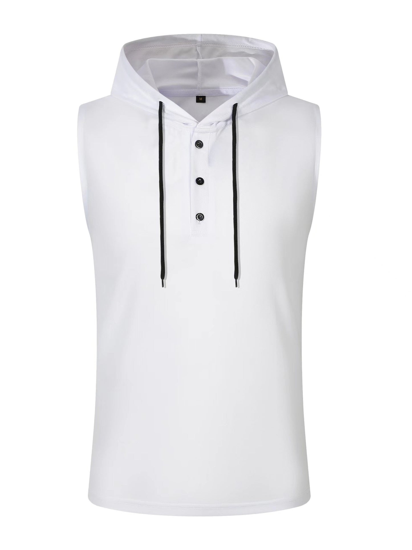 Men's Summer Sleeveless Hoodie - Breathable, Lightweight Athletic Tank Top with Button Detail, Casual Sportswear