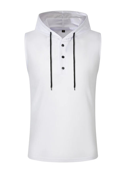 Men's Summer Sleeveless Hoodie - Breathable, Lightweight Athletic Tank Top with Button Detail, Casual Sportswear